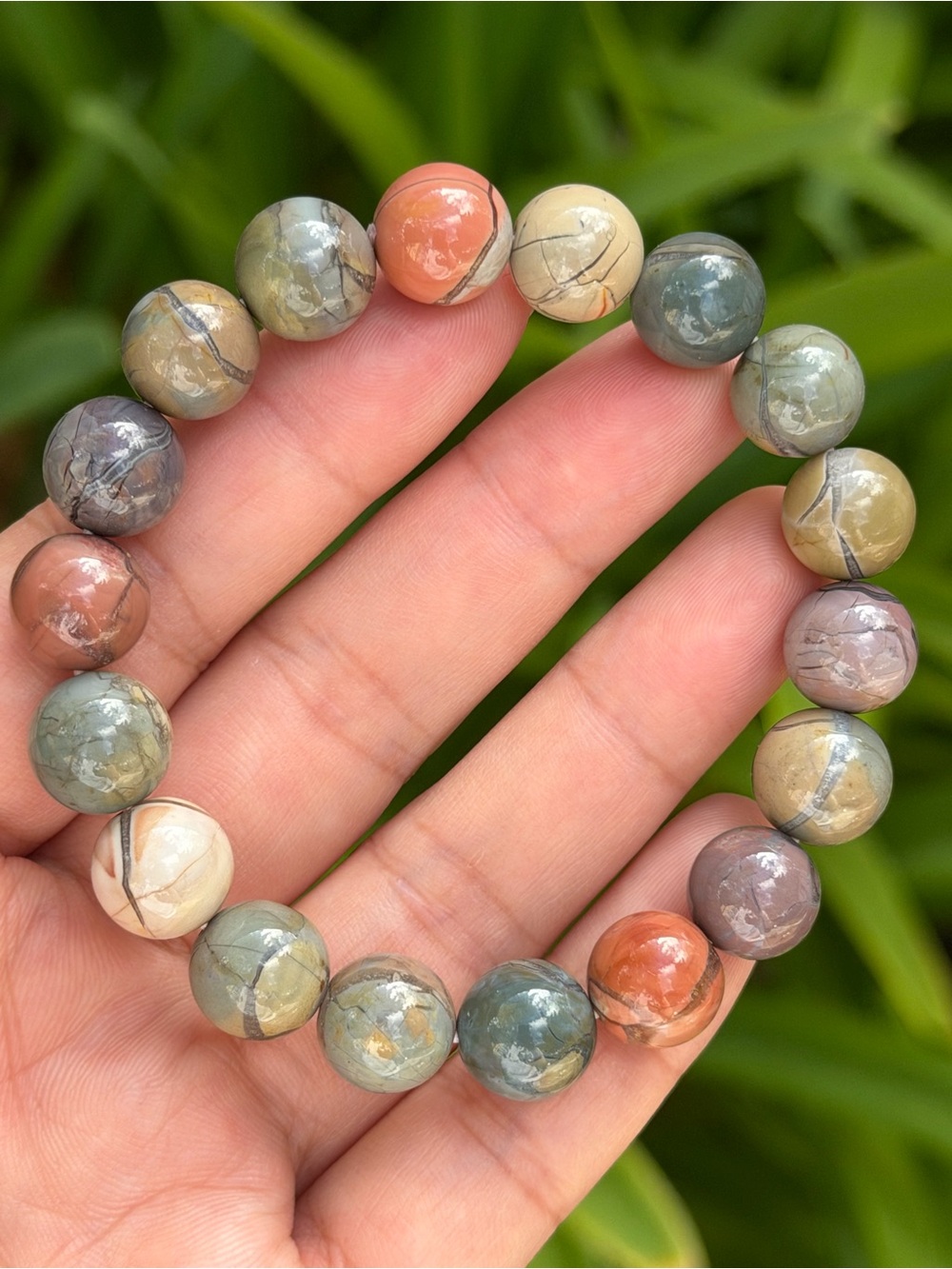 11mm Multicolor Natural Alashan Bracelet with Vein 2365 - Picture 2 of 8